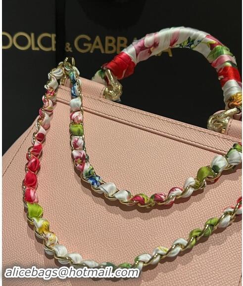 Most Popular Dolce & Gabbana Medium Sicily bag in Calfskin and Printed Fabric 7082 Light Pink 2024