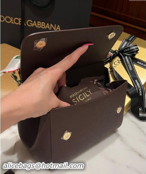 Shop Promotional Dolce & Gabbana Medium Sicily bag in Calfskin and Printed Fabric 7082 Dark Brown 2024