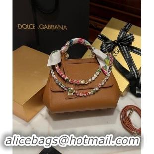 Good Looking Dolce & Gabbana Medium Sicily bag in Calfskin and Printed Fabric 7082 Tan Brown 2024