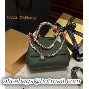 Fashion Grade Dolce & Gabbana Medium Sicily bag in Calfskin and Printed Fabric 7082 Dark Green 2024