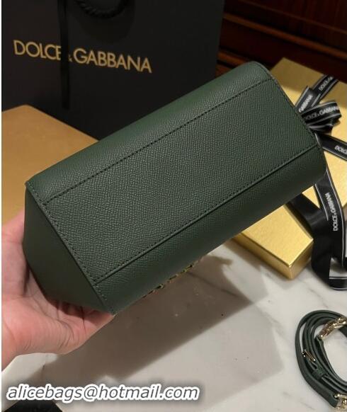 Fashion Grade Dolce & Gabbana Medium Sicily bag in Calfskin and Printed Fabric 7082 Dark Green 2024