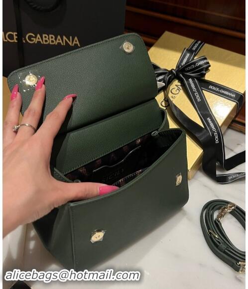 Fashion Grade Dolce & Gabbana Medium Sicily bag in Calfskin and Printed Fabric 7082 Dark Green 2024