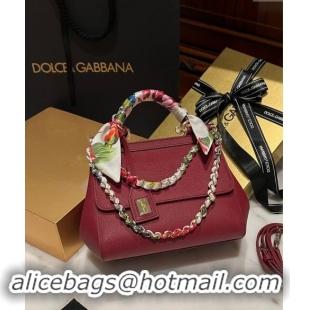 Original Cheap Dolce & Gabbana Medium Sicily bag in Calfskin and Printed Fabric 7082 Dark Red 2024