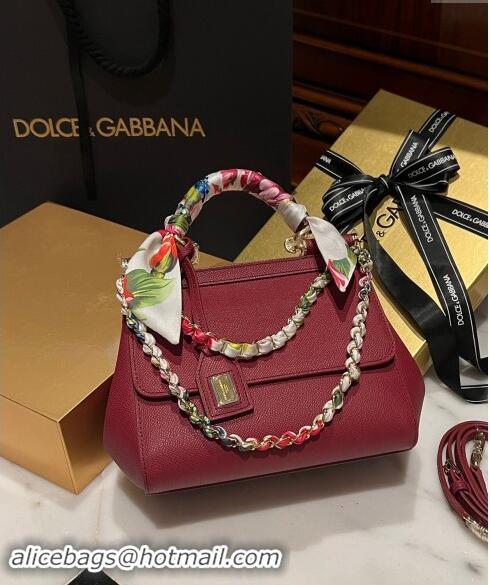 Original Cheap Dolce & Gabbana Medium Sicily bag in Calfskin and Printed Fabric 7082 Dark Red 2024