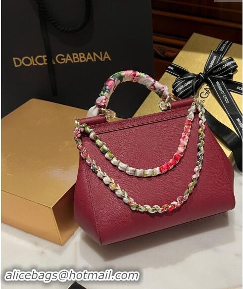 Original Cheap Dolce & Gabbana Medium Sicily bag in Calfskin and Printed Fabric 7082 Dark Red 2024