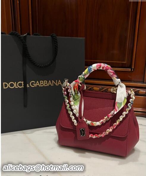 Original Cheap Dolce & Gabbana Medium Sicily bag in Calfskin and Printed Fabric 7082 Dark Red 2024