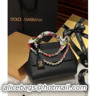 Grade Quality Dolce & Gabbana Medium Sicily bag in Calfskin and Printed Fabric 7082 Black 2024