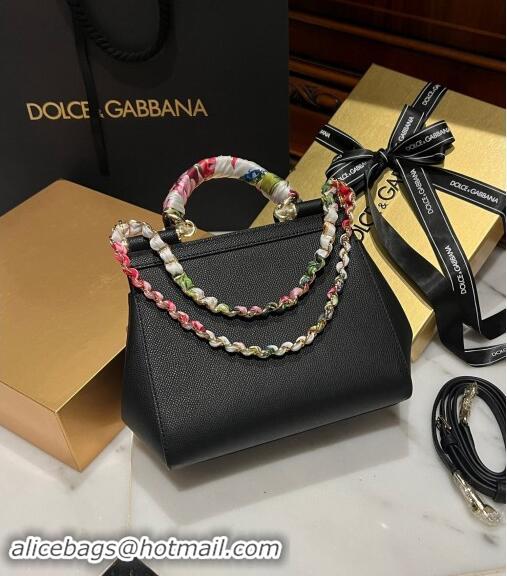 Grade Quality Dolce & Gabbana Medium Sicily bag in Calfskin and Printed Fabric 7082 Black 2024