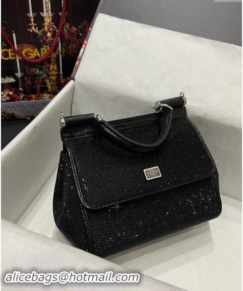 Well Crafted Dolce & Gabbana Medium Sicily bag in Strass and Lizard Embossed Leather BB6112 Black 2024