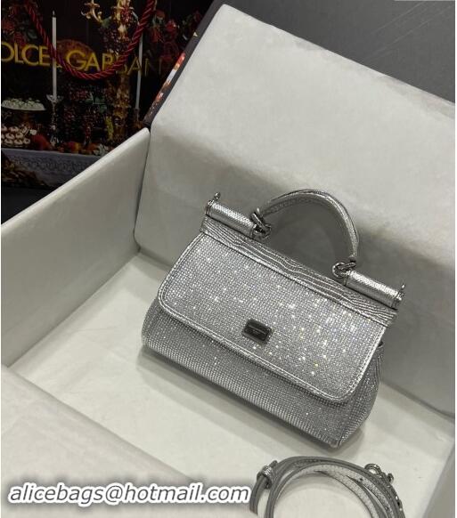 Affordable Price Dolce & Gabbana Small Sicily bag in Strass and Lizard Embossed Leather BB6111 Silver 2024