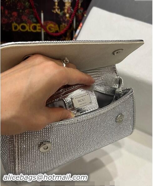 Affordable Price Dolce & Gabbana Small Sicily bag in Strass and Lizard Embossed Leather BB6111 Silver 2024