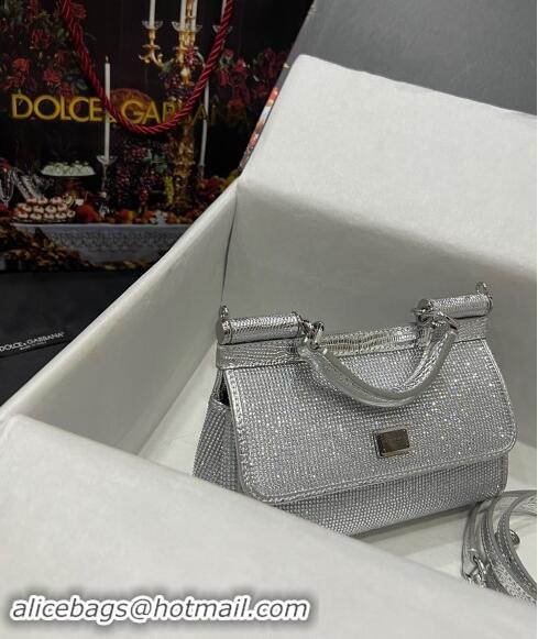 Affordable Price Dolce & Gabbana Small Sicily bag in Strass and Lizard Embossed Leather BB6111 Silver 2024