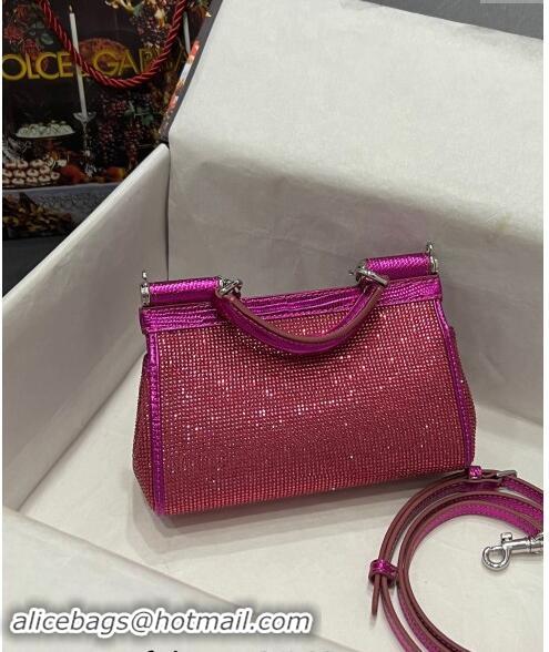 Top Design Dolce & Gabbana Small Sicily bag in Strass and Lizard Embossed Leather BB6111 Fuchsia Pink 2024