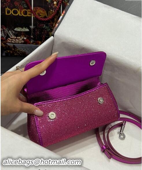 Top Design Dolce & Gabbana Small Sicily bag in Strass and Lizard Embossed Leather BB6111 Fuchsia Pink 2024