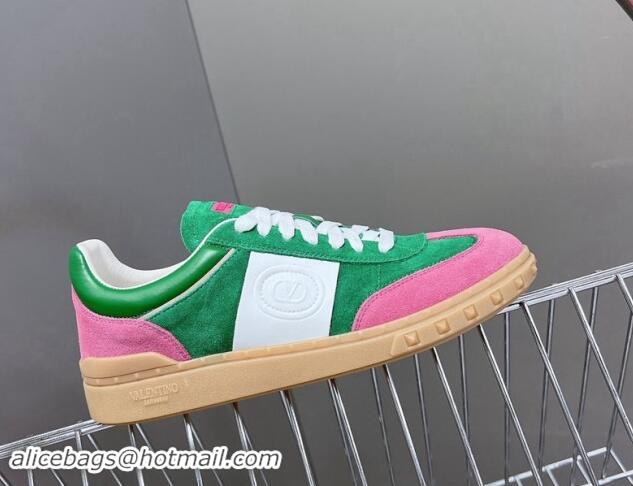 Luxurious Valentino Upvillage Trainer Sneakers in Suede with Logo Web Green/Pink 1116026