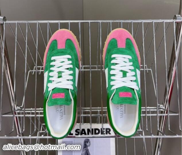 Luxurious Valentino Upvillage Trainer Sneakers in Suede with Logo Web Green/Pink 1116026