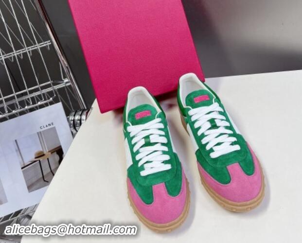 Luxurious Valentino Upvillage Trainer Sneakers in Suede with Logo Web Green/Pink 1116026