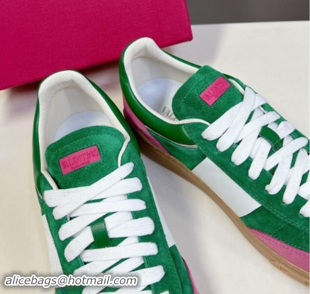 Luxurious Valentino Upvillage Trainer Sneakers in Suede with Logo Web Green/Pink 1116026