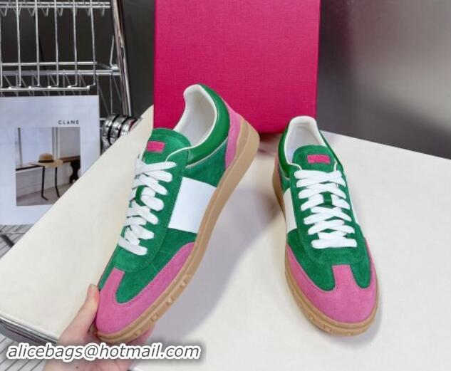 Luxurious Valentino Upvillage Trainer Sneakers in Suede with Logo Web Green/Pink 1116026