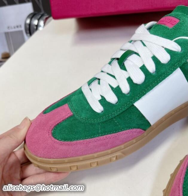 Luxurious Valentino Upvillage Trainer Sneakers in Suede with Logo Web Green/Pink 1116026