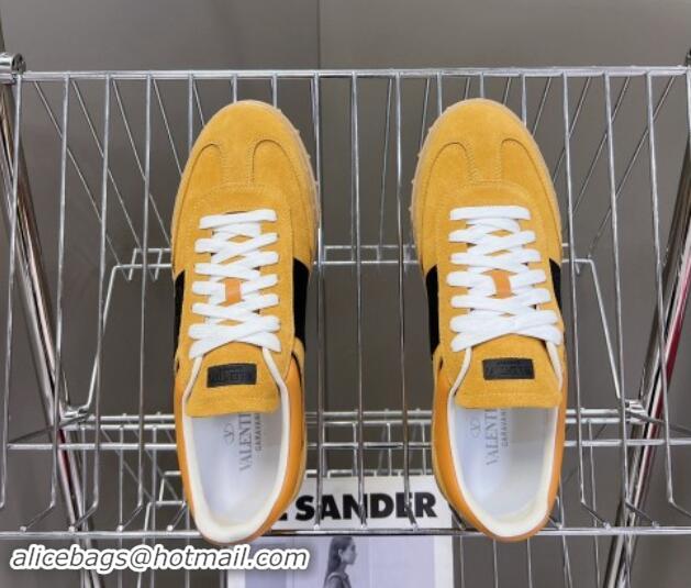 Low Cost Valentino Upvillage Trainer Sneakers in Suede with Logo Web Apricot Yellow 1116027