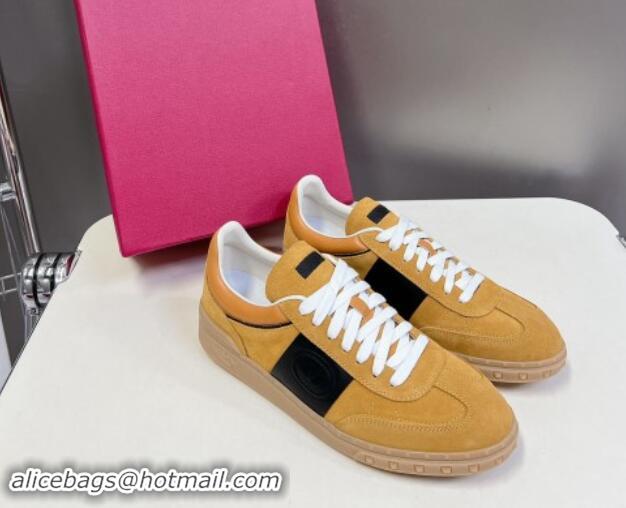 Low Cost Valentino Upvillage Trainer Sneakers in Suede with Logo Web Apricot Yellow 1116027