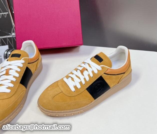 Low Cost Valentino Upvillage Trainer Sneakers in Suede with Logo Web Apricot Yellow 1116027