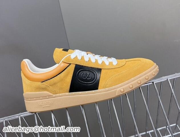 Low Cost Valentino Upvillage Trainer Sneakers in Suede with Logo Web Apricot Yellow 1116027