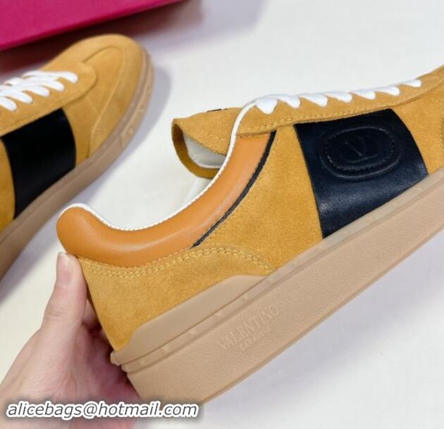 Low Cost Valentino Upvillage Trainer Sneakers in Suede with Logo Web Apricot Yellow 1116027