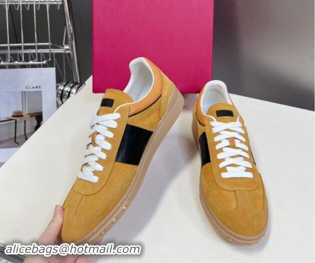 Low Cost Valentino Upvillage Trainer Sneakers in Suede with Logo Web Apricot Yellow 1116027