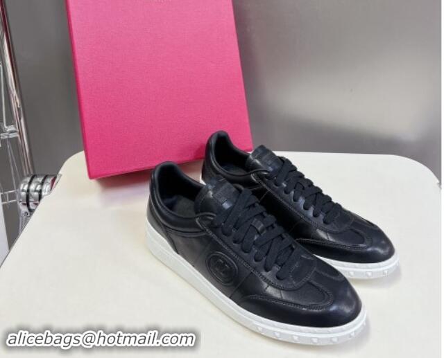 Luxurious Valentino Upvillage Trainer Sneakers in Calfskin Leather with Logo Web Black 1116028