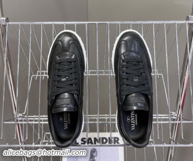 Luxurious Valentino Upvillage Trainer Sneakers in Calfskin Leather with Logo Web Black 1116028