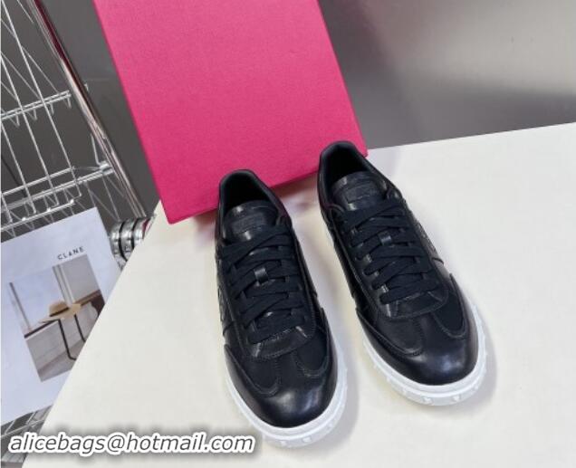 Luxurious Valentino Upvillage Trainer Sneakers in Calfskin Leather with Logo Web Black 1116028