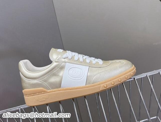 Pretty Style Valentino Upvillage Trainer Sneakers in Calfskin Leather with Logo Web Light Gold 1116029