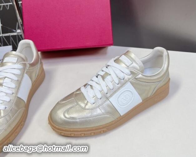 Pretty Style Valentino Upvillage Trainer Sneakers in Calfskin Leather with Logo Web Light Gold 1116029