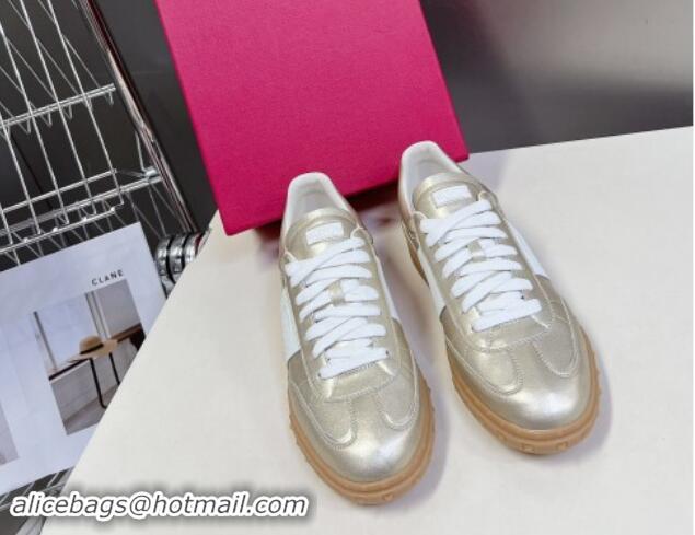 Pretty Style Valentino Upvillage Trainer Sneakers in Calfskin Leather with Logo Web Light Gold 1116029