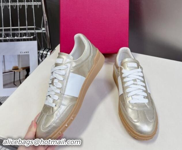 Pretty Style Valentino Upvillage Trainer Sneakers in Calfskin Leather with Logo Web Light Gold 1116029