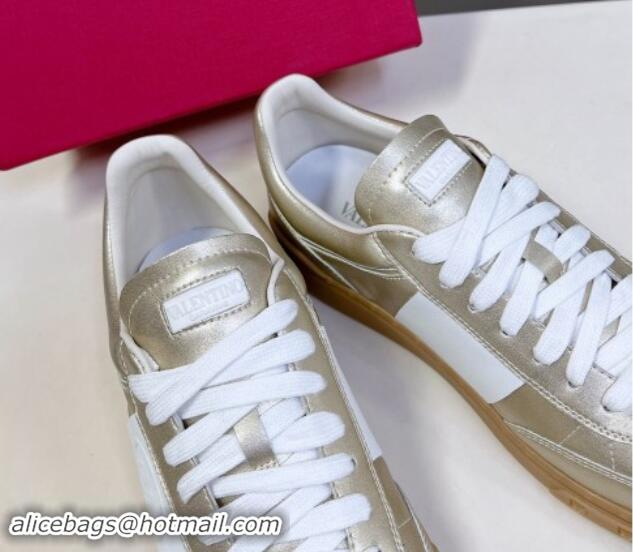 Pretty Style Valentino Upvillage Trainer Sneakers in Calfskin Leather with Logo Web Light Gold 1116029