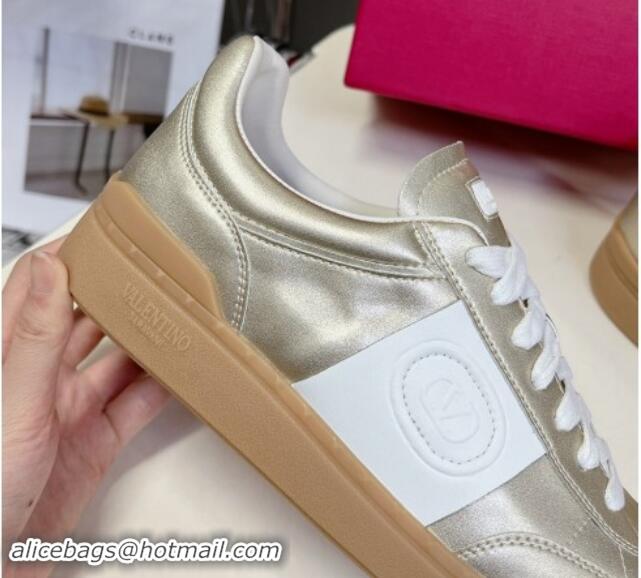 Pretty Style Valentino Upvillage Trainer Sneakers in Calfskin Leather with Logo Web Light Gold 1116029