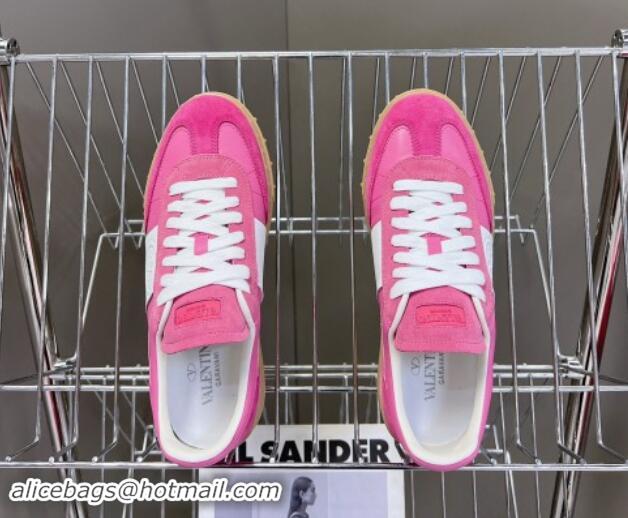 Good Quality Valentino Upvillage Trainer Sneakers in Suede with Logo Web Dark Pink 116030