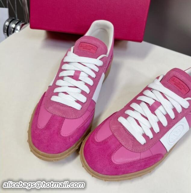 Good Quality Valentino Upvillage Trainer Sneakers in Suede with Logo Web Dark Pink 116030