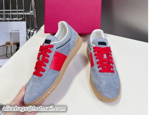 Good Looking Valentino Upvillage Trainer Sneakers in Suede with Logo Web Grey/Red 116031