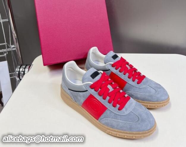 Good Looking Valentino Upvillage Trainer Sneakers in Suede with Logo Web Grey/Red 116031