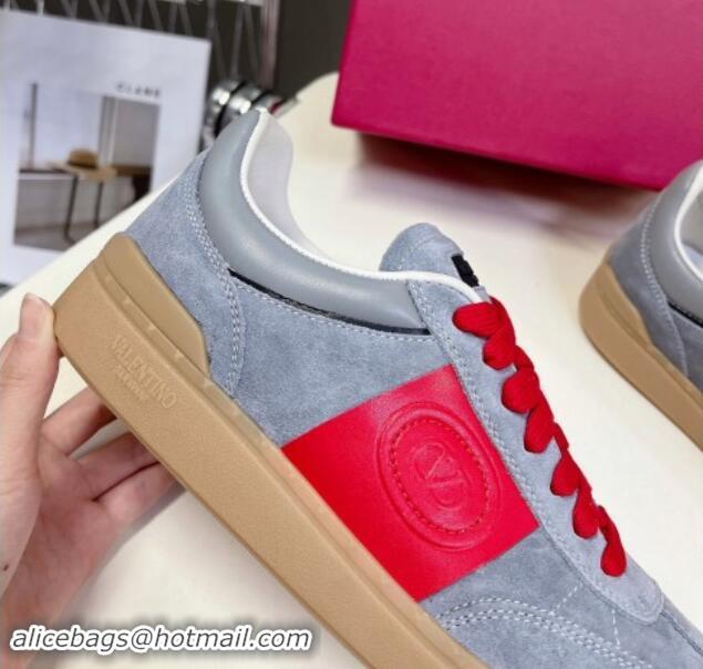 Good Looking Valentino Upvillage Trainer Sneakers in Suede with Logo Web Grey/Red 116031