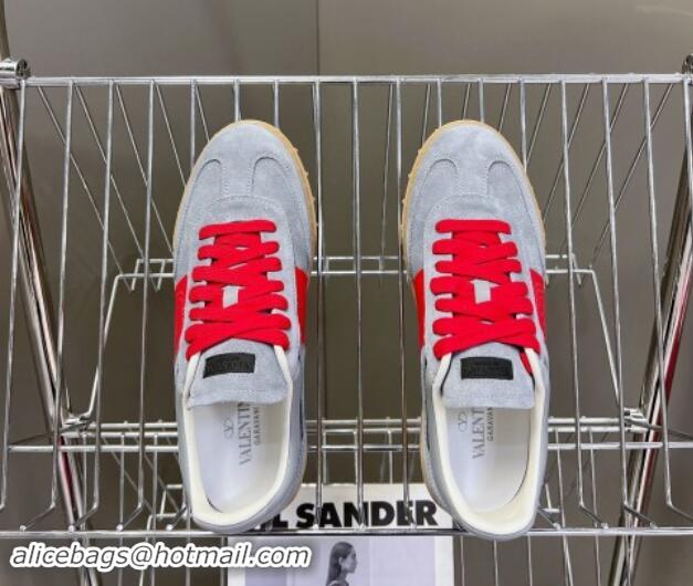 Good Looking Valentino Upvillage Trainer Sneakers in Suede with Logo Web Grey/Red 116031