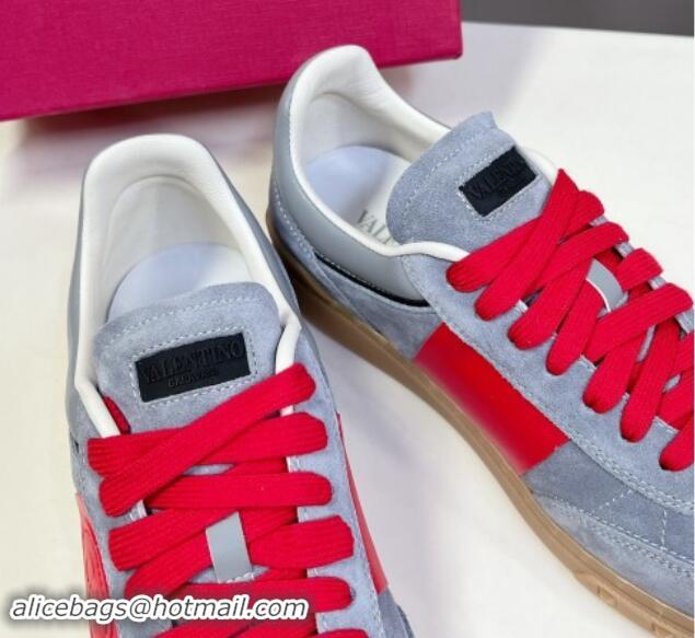 Good Looking Valentino Upvillage Trainer Sneakers in Suede with Logo Web Grey/Red 116031