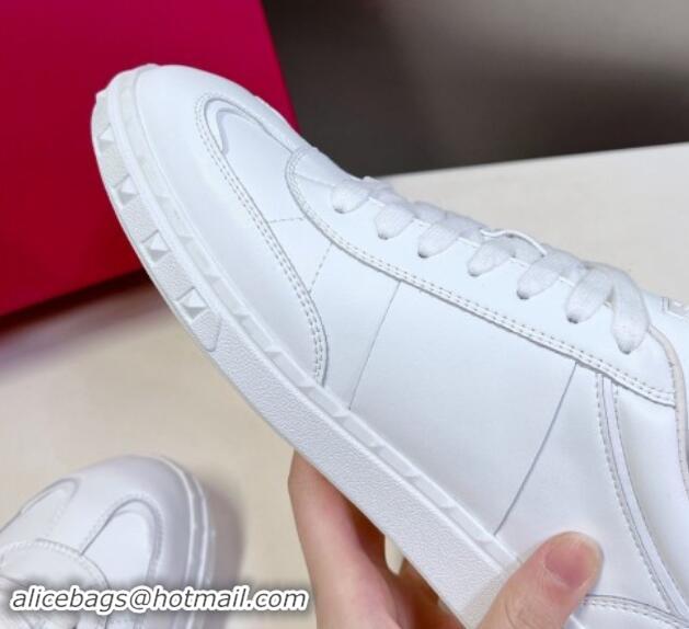 Shop Duplicate Valentino Upvillage Trainer Sneakers in Calfskin with Logo Web All White 1116032