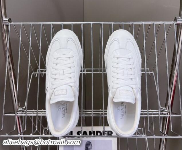 Shop Duplicate Valentino Upvillage Trainer Sneakers in Calfskin with Logo Web All White 1116032