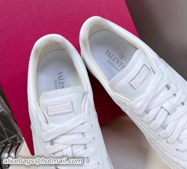 Shop Duplicate Valentino Upvillage Trainer Sneakers in Calfskin with Logo Web All White 1116032