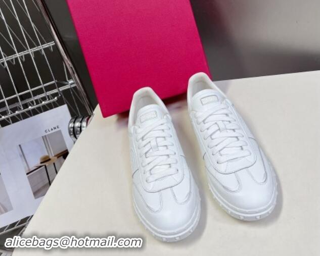 Shop Duplicate Valentino Upvillage Trainer Sneakers in Calfskin with Logo Web All White 1116032